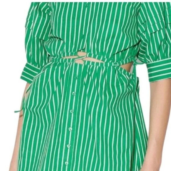 Walter Baker Cut Out Midriff Cotton Meera Dress Green Kelly Stripe| Medium - Picture 4 of 6